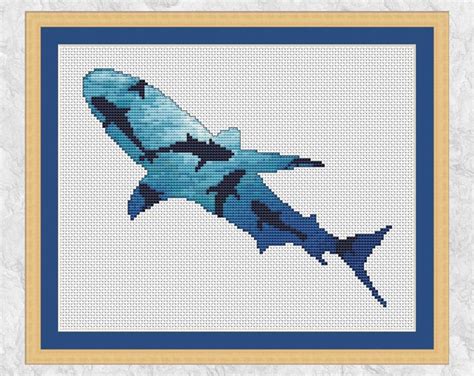 We're always looking for cute new patterns to stitch and frame or sew into pillows that we can then give to friends and family. Shark cross stitch pattern modern ocean counted cross ...