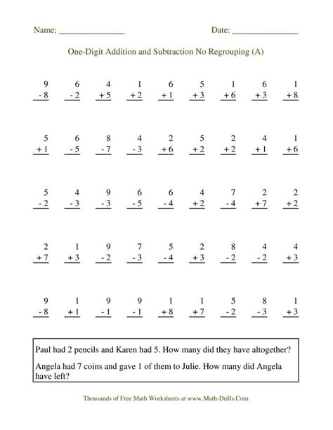 Single Digit Addition Without Regrouping Worksheets Day Kindergarten