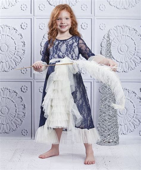 Mia Belle Baby Crème And Navy Overlay Ruffle Princess Dress Toddler