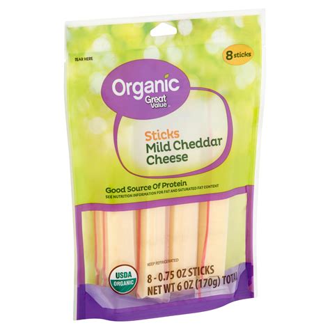 Great Value Organic Mild Cheddar Cheese Sticks 075 Oz 8