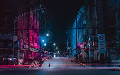 Night Street Buildings Neon 4k Background Ultra