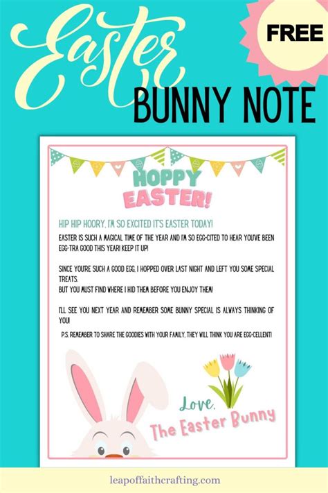 Cute Free Easter Bunny Note Printable Letter Pdf Leap Of Faith Crafting