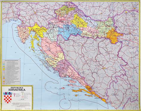 Geografska Karta Republika Hrvatska županijsko Ustrojstvo 120×118 Cm