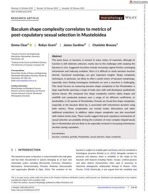 PDF Baculum Shape Complexity Correlates To Metrics Of Postcopulatory Sexual Selection In