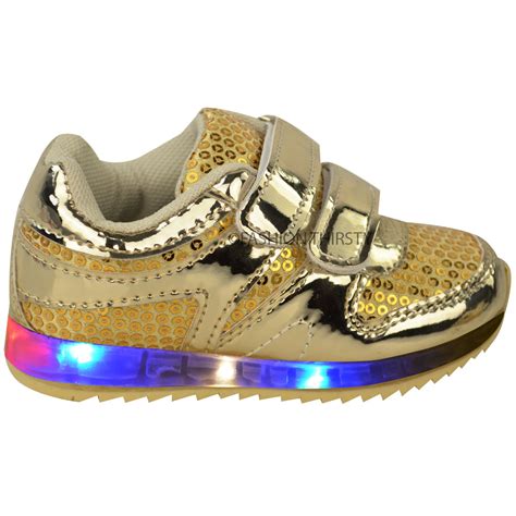 New Girls Kids Babies Led Light Up Trainers Strappy