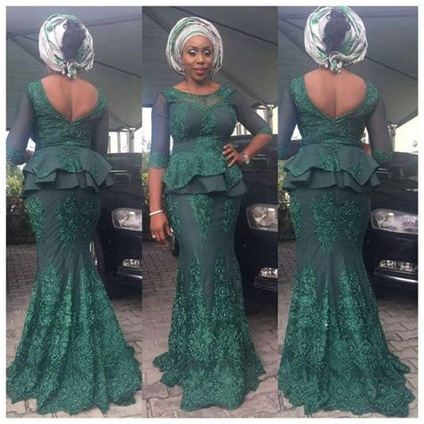 Elegant Dark Green Lace Nigeria Formal Evening Party Dresses Full