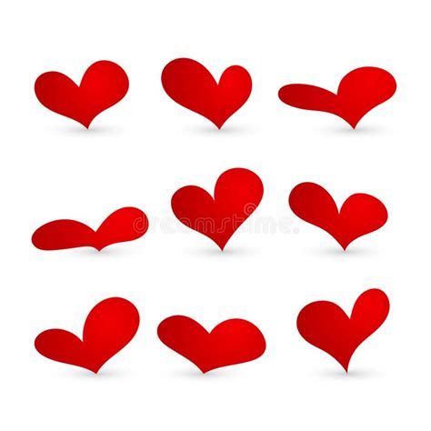 Set Of 3d Red Heart Love Symbol Isolated On White Background Vector