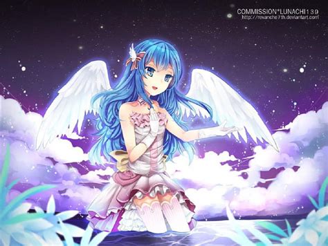 Moon Pretty Wings Girl Space Angel Orginal Long Hair Blue Hd