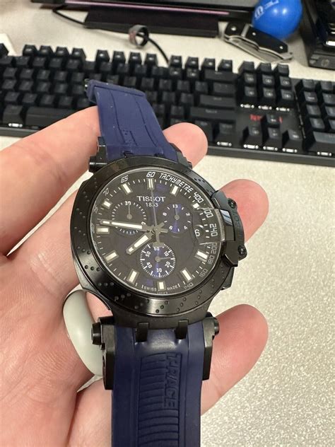 tissot men s watch t race chronograph swiss quartz blue black t1154173704100 ebay