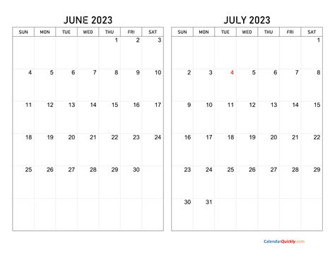 June And July 2023 Calendar Calendar Quickly