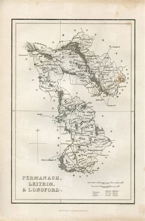 Vintage 1843 Map Of Fermanagh Leitrim And Longford Century Library