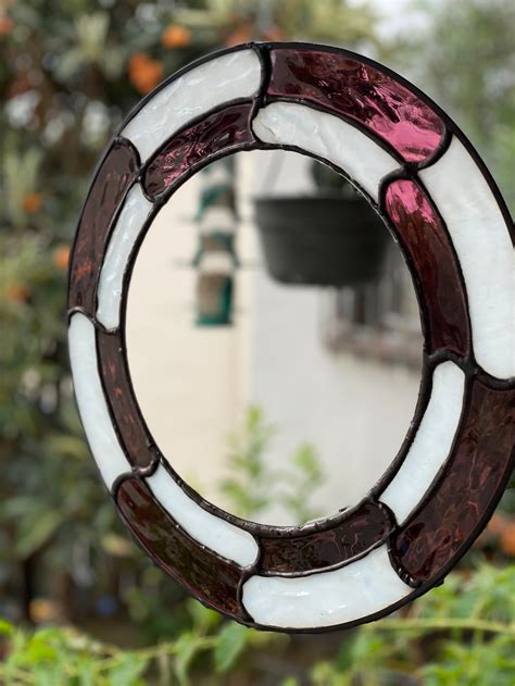 Maroon And White Stained Glass Mirror Etsy