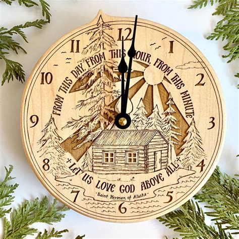 St Herman Laser Engraved Maple Wood Clock — Draw Near Designs