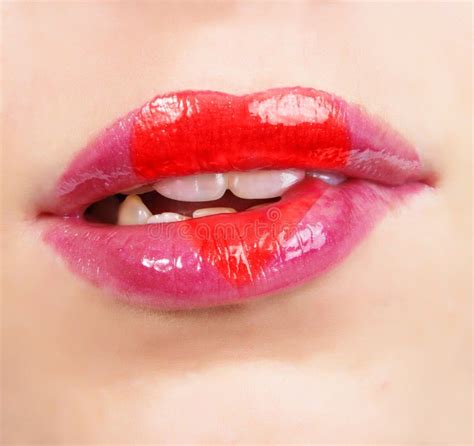 Red Juicy Lips Stock Image Image Of Lipstick Macro 10540831