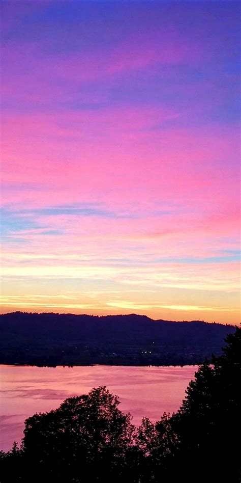 Lake Sunset Blue Pink Sky Silhouette 1080x2160 Wallpaper Pink Sky