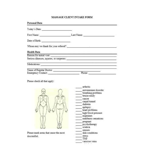 59 best massage intake forms for any client printable templates massage intake forms