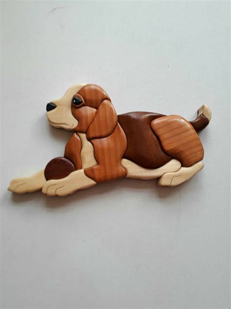 Intarsia Beagle Puppy Wall Decor Dogs Intarsia Wooden Art Etsy
