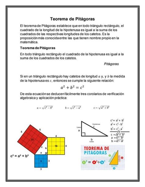 Teorema De Pitágoras C2a2b2 En Triángulos Rectángulos Pdf