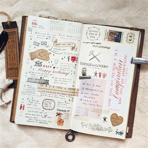 An Open Notebook With Lots Of Stickers On It And Some Scissors Next To It