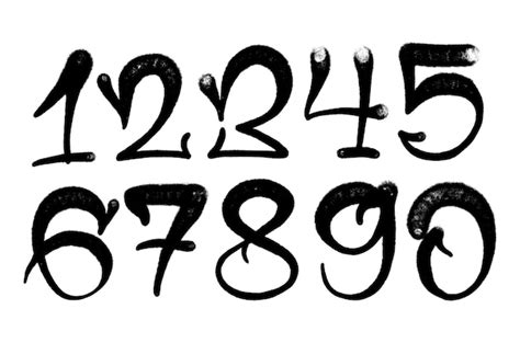 Números de graffiti conjunto de números no estilo de tinta spray de graffiti Vetor Premium