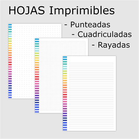 Kit Imprimible Hojas Rayadas Cuadriculadas Punteadas Para Bullet