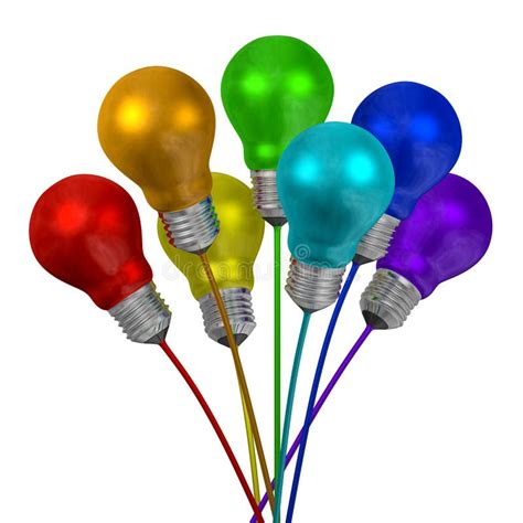 Bouquet Of Many Colored Light Bulbs On Wires Of Different Colors Stock