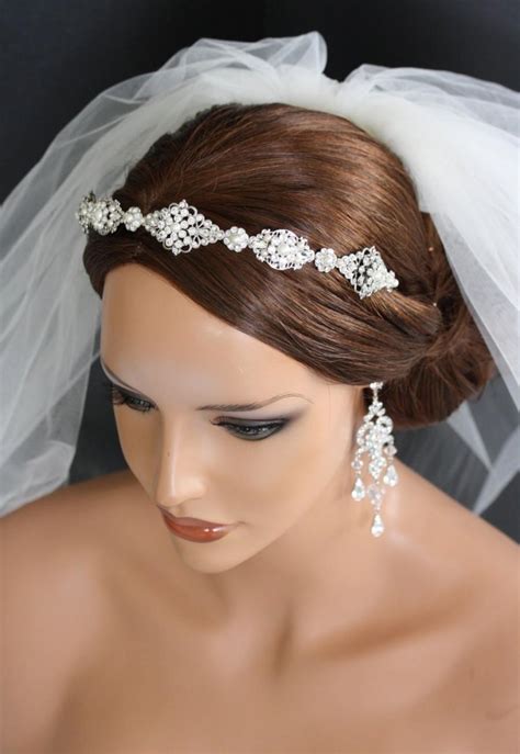 wedding headband bridal headband tiara swarovski crystal wedding hair accessories silver art
