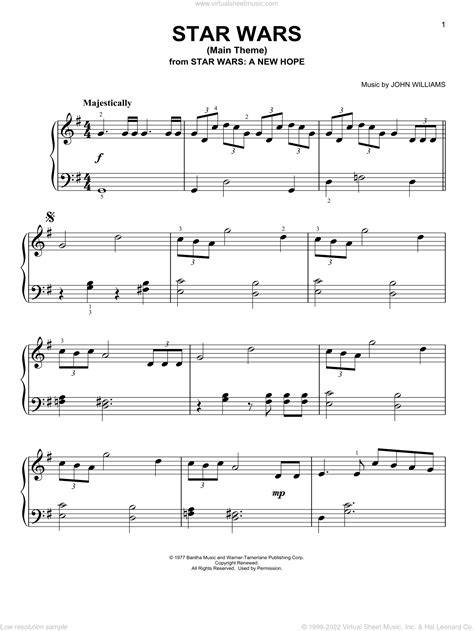 Williams Star Wars Main Theme Easy Sheet Music For Piano Solo