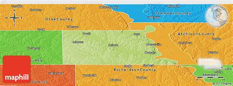 Physical Panoramic Map Of Nemaha County Political Outside