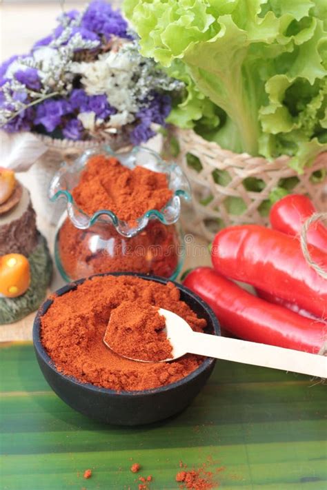 Spicy Paprika Powder Hot Peppers And Fresh Chili Stock Photo Image