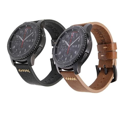 Compatible with samsung devices only. TJP Quality 22mm Black Brown Genuine Leather Watch Strap ...
