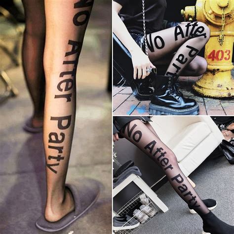 Hot Sexy Letter Tattoo Tights Women No After Party Pantyhose Black