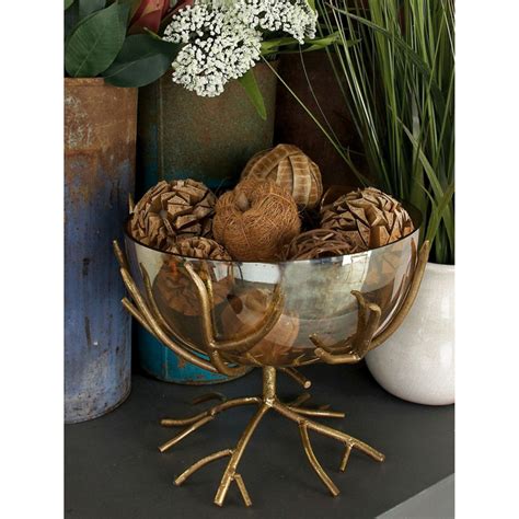 Decmode Metal Pedestal Branch Decorative Bowl
