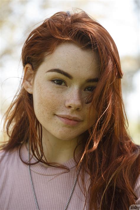Sabrina Lynn Redhead Smiling Women Freckles Hair In Face Looking At Viewer Portrait