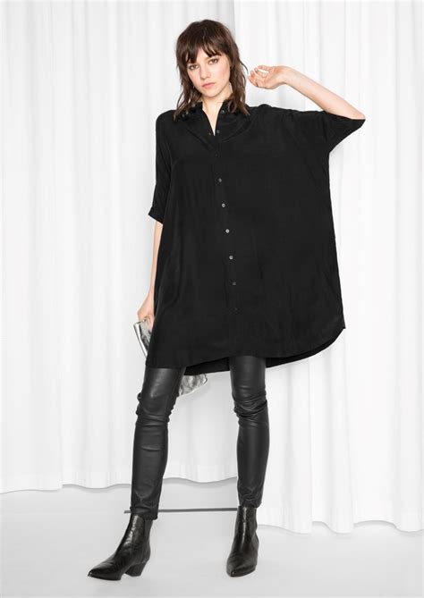 And Other Stories Image 1 Of Oversized Shirt Dress In Black Cupro
