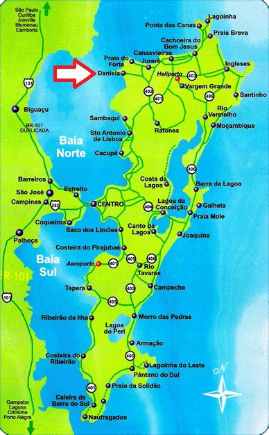 Está situado entre os estados do paraná e rio grande do sul. Playas de Brasil: Praia da Daniela - Mapa