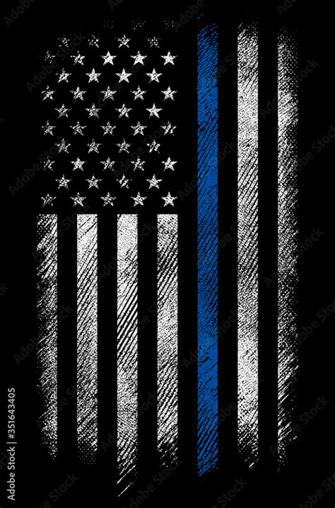 Grunge Usa Police Flag With Thin Blue Line Vector Design Stock Vector