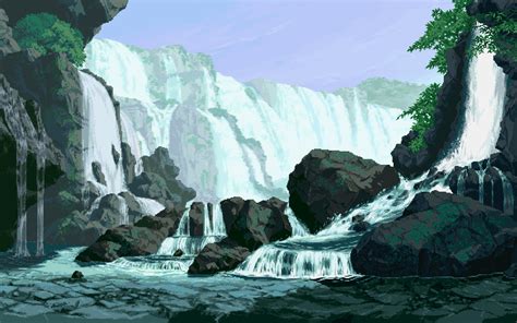 360x640 Resolution Waterfalls Painting Pixel Art Waterfall Artwork