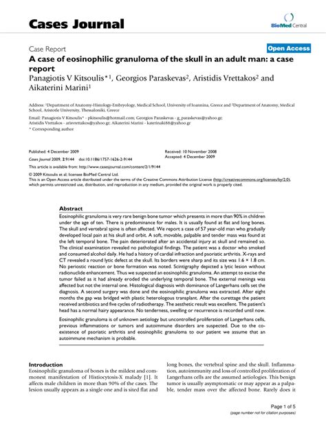 Pdf A Case Of Eosinophilic Granuloma Of The Skull In An Adult Man A
