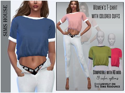 Womens T Shirt With Colored Cuffs By Sims House From Tsr • Sims 4