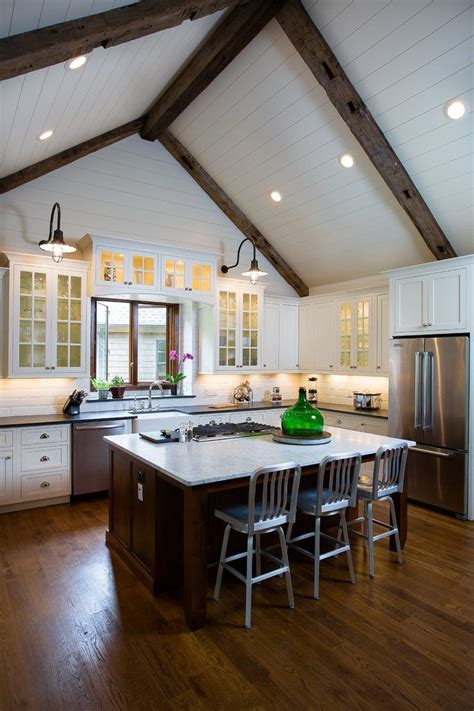 Cathedral Ceiling Kitchen Rustic With Island Seating High Back Adjust Vaulted Ceiling Living
