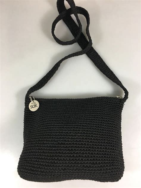 The Sak Black Crochet Small Crossbody Shoulder Bag Handbag Purse Handmade Thesak Crossbody