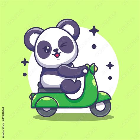Cute Panda Riding Scooter Cartoon Stock Vector Adobe Stock