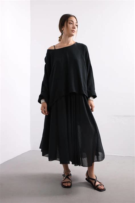 Siyah Askılı Bluz Detaylı Elbise Şaman Butik Bohem Giyim Ve