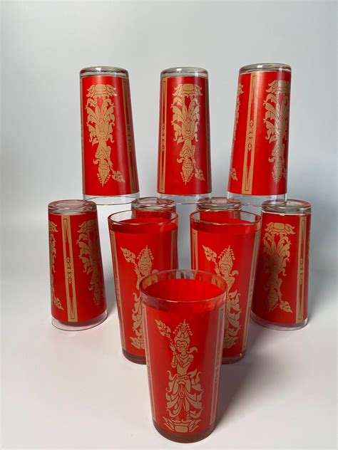 1950s Mcm Red Thai Goddess Glasses Etsy Colored Drinking Glasses Short Glass Bar Set