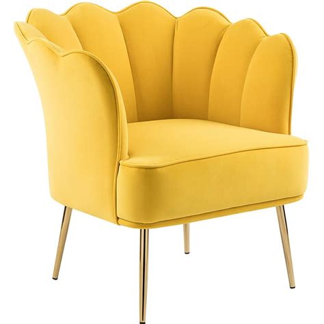 Meridian Furniture Jester Yellow Velvet Accent Chair With Gold Iron Legs