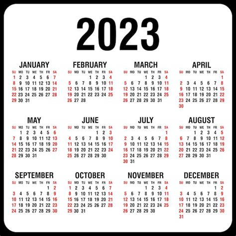 Premium Vector Calendar 2023 Yearly Week Starts On Sunday Vector