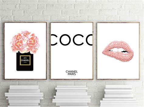 Coco Channel Prints Blush Pink Wall Art Set Of 3 Cch Perfume Coral