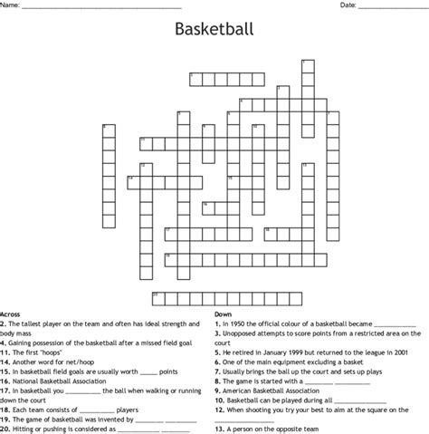 Basic Basketball Crossword Puzzles Learning Printable Basic