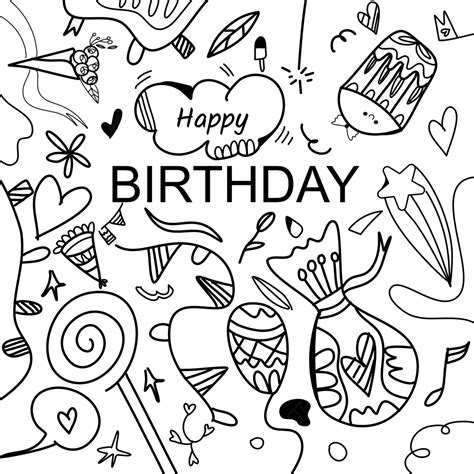 Birthday Doodle Background Minimalist And Elegant With Candy Balloon